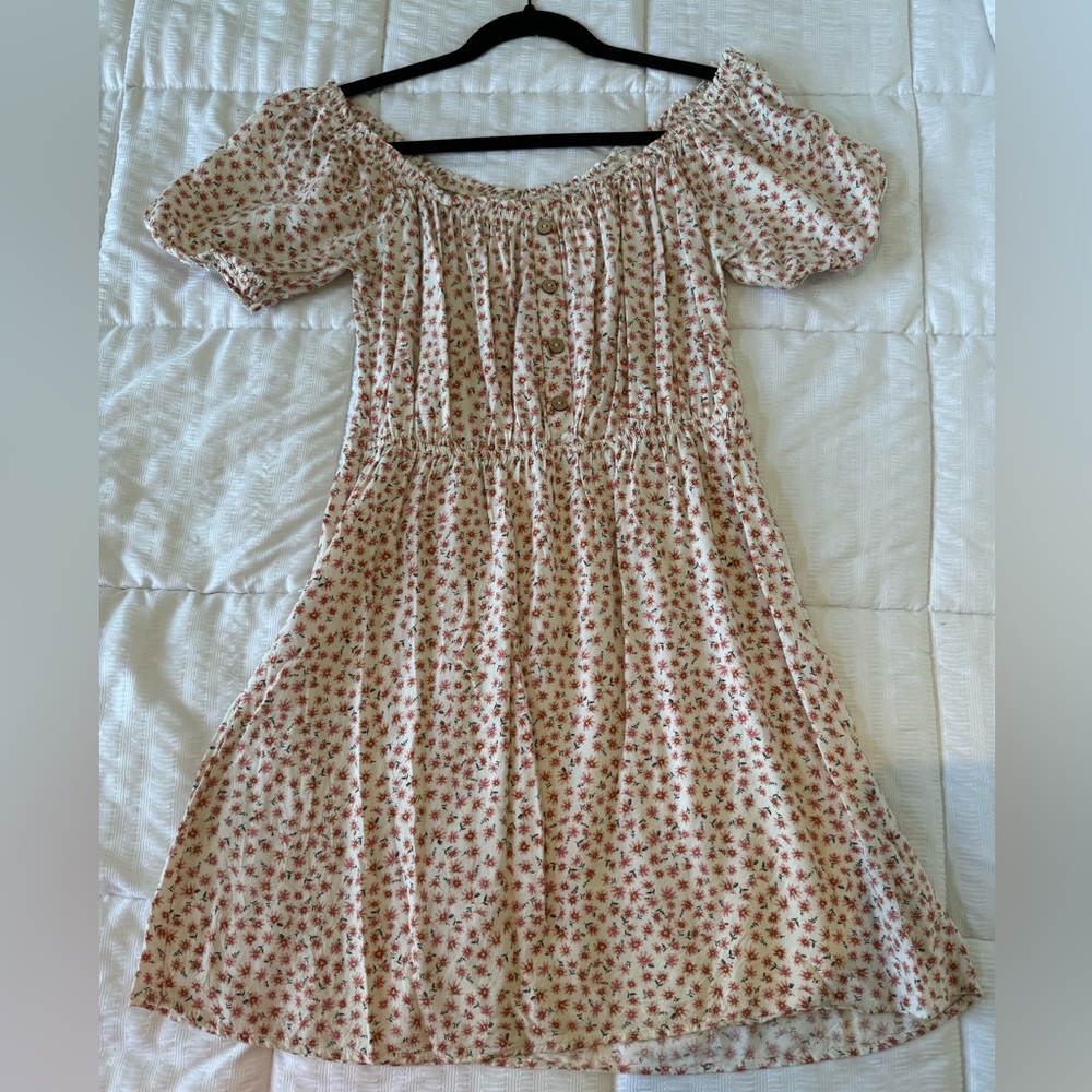 Off the shoulder cream color floral dress